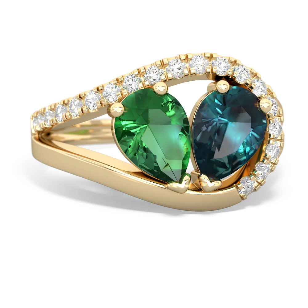 Lab Emerald Nestled Heart Keepsake 14K Yellow Gold ring R5650