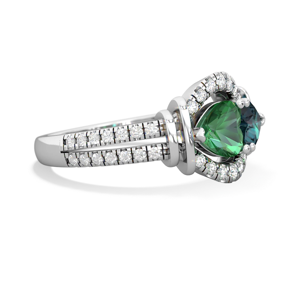 Lab Emerald Art-Deco Keepsake 14K White Gold ring R5630