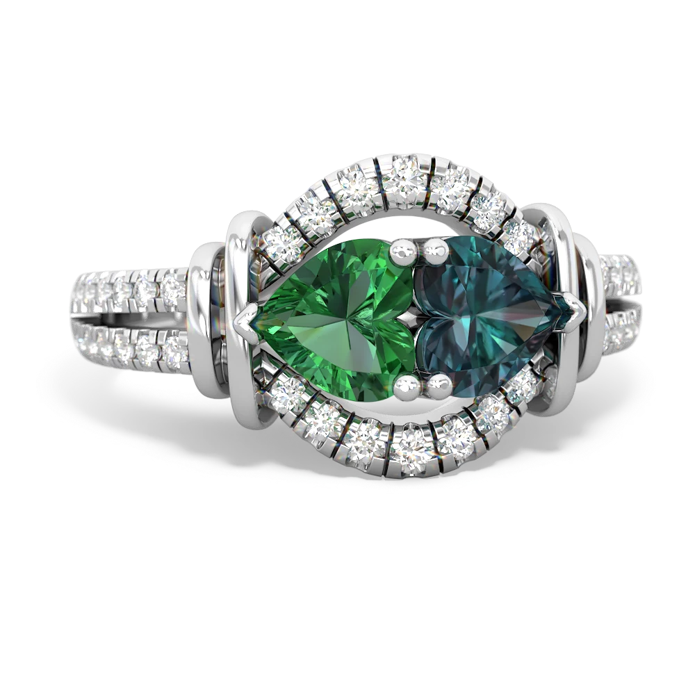 Lab Emerald Art-Deco Keepsake 14K White Gold ring R5630