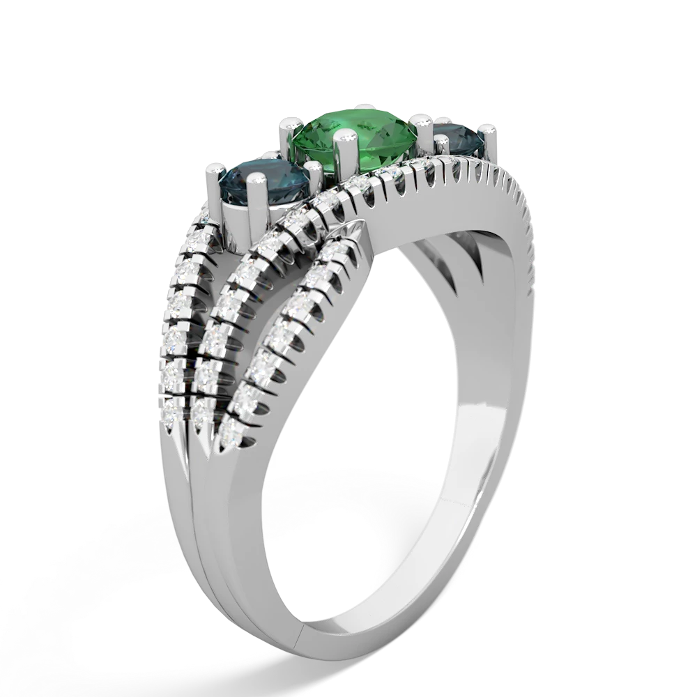 Lab Emerald Three Stone Aurora 14K White Gold ring R3080