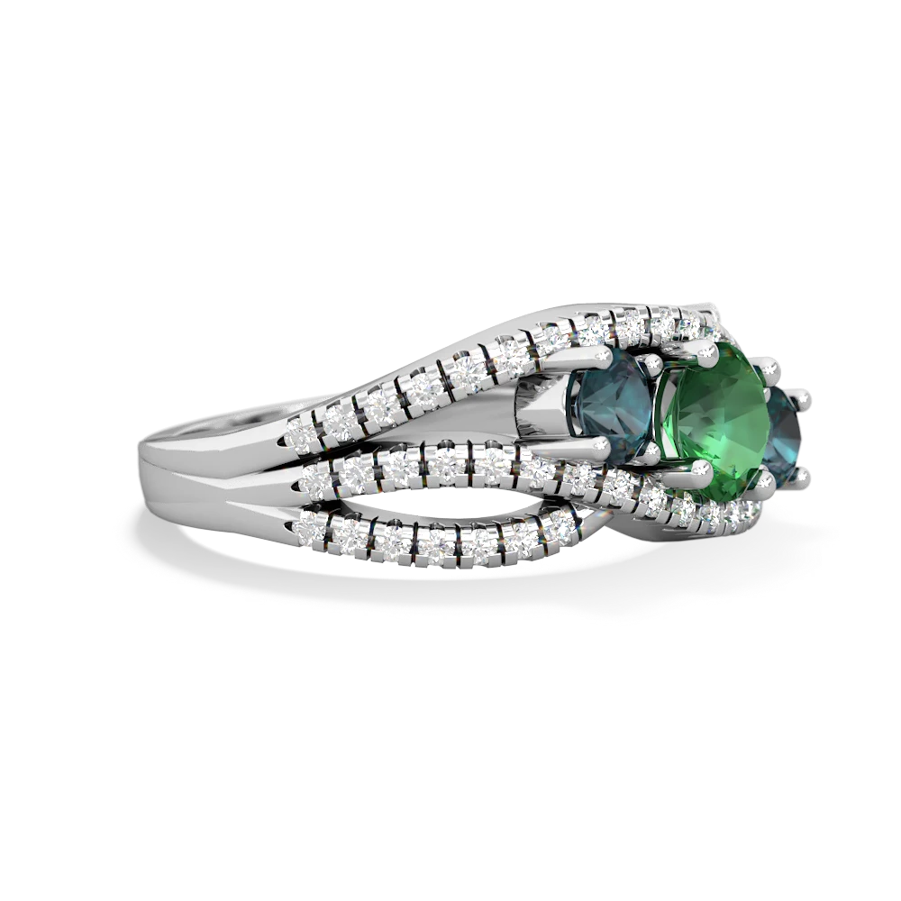 Lab Emerald Three Stone Aurora 14K White Gold ring R3080