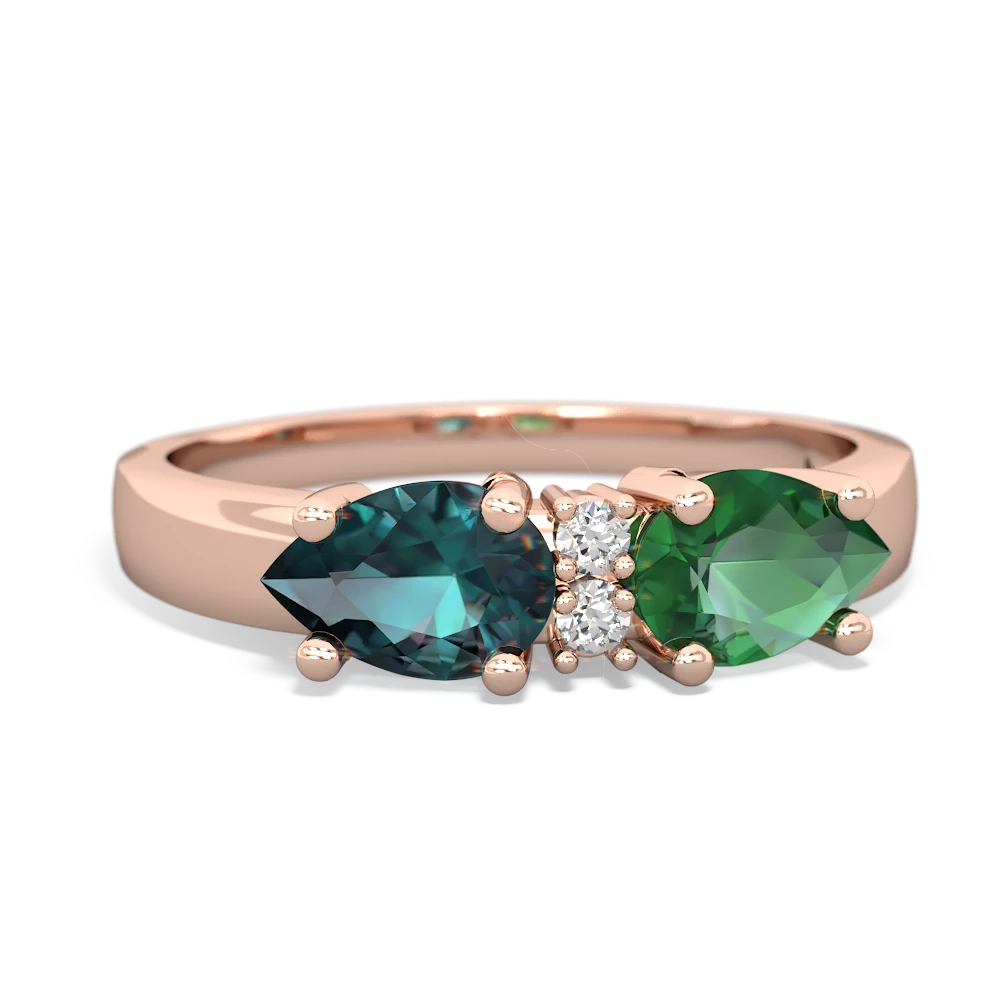 Lab Emerald Pear Bowtie 14K Rose Gold ring R0865