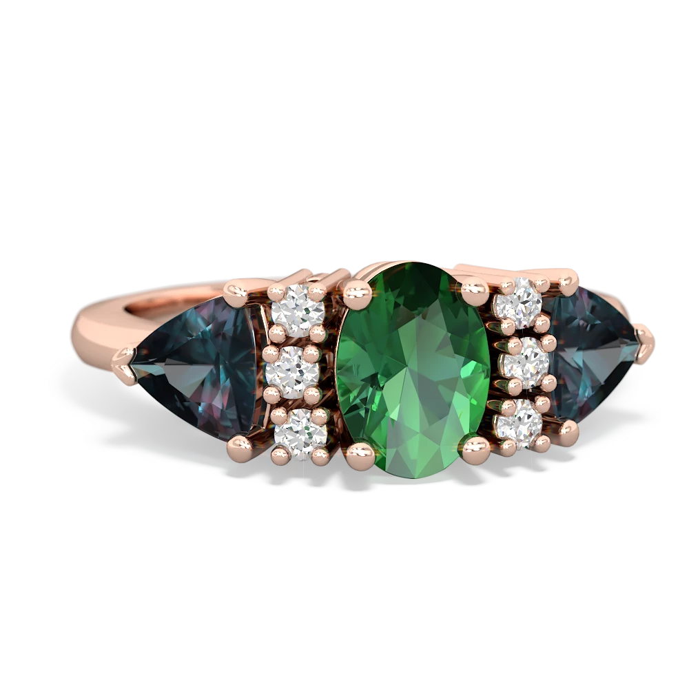 Lab Emerald Antique Style Three Stone 14K Rose Gold ring R2186