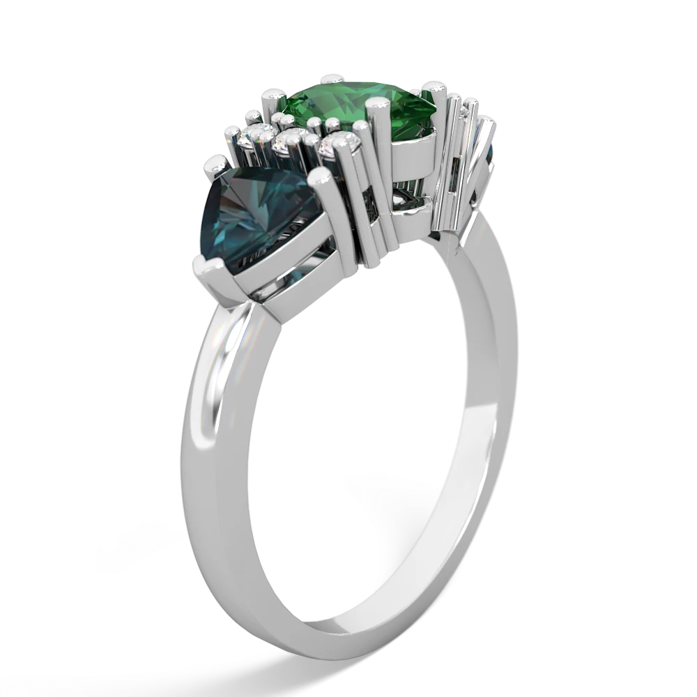 Lab Emerald Antique Style Three Stone 14K White Gold ring R2186