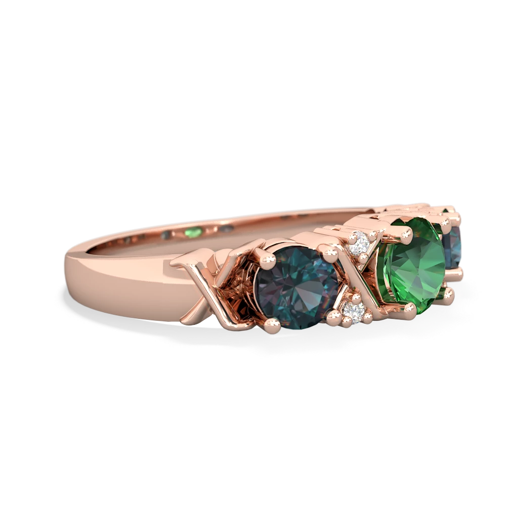 Lab Emerald Hugs And Kisses 14K Rose Gold ring R5016