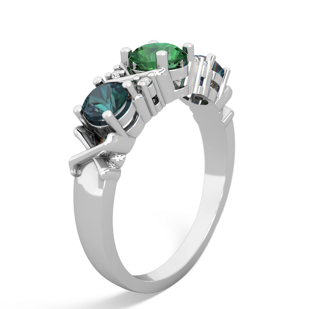 Lab Emerald Hugs And Kisses 14K White Gold ring R5016