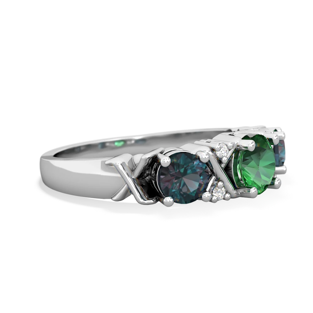 Lab Emerald Hugs And Kisses 14K White Gold ring R5016