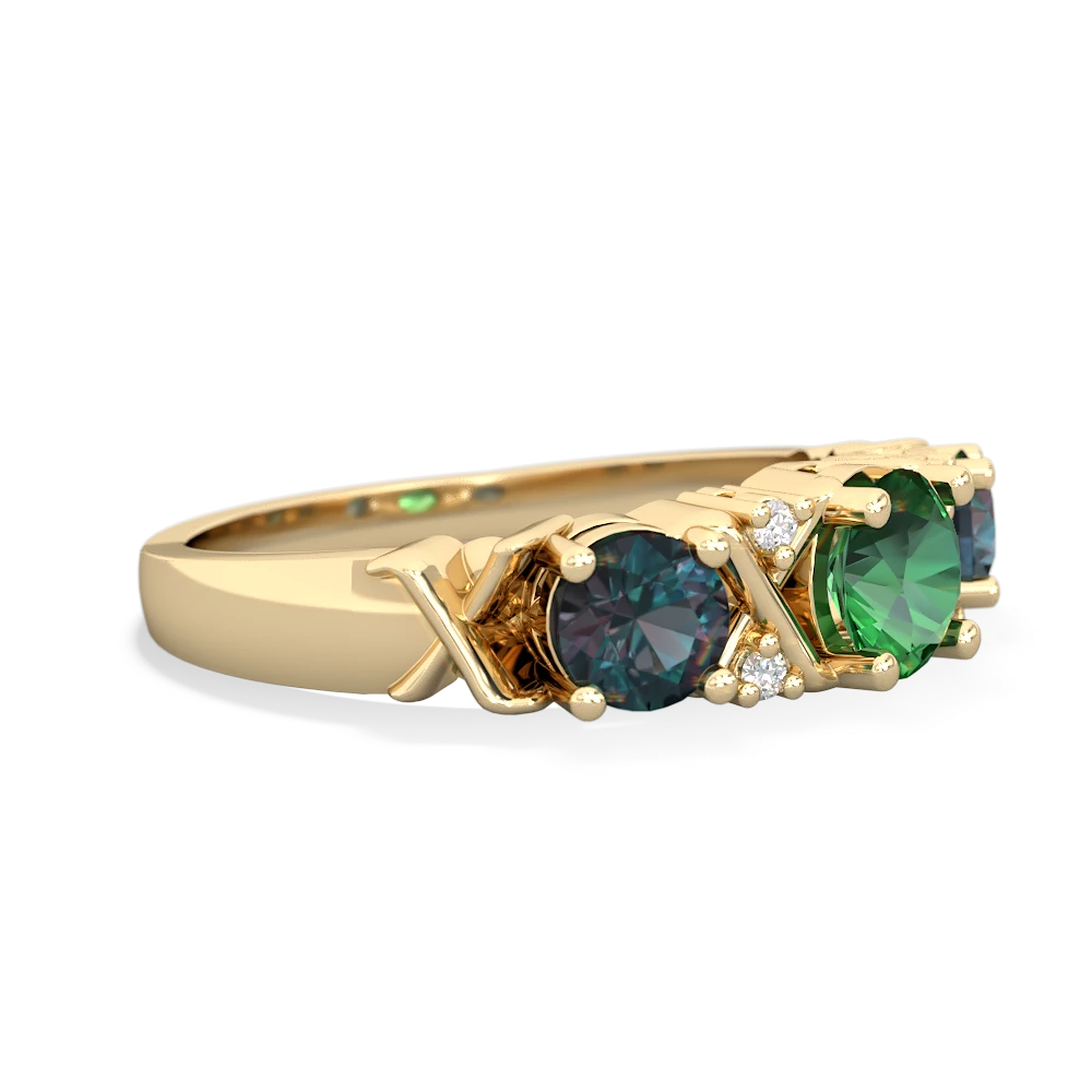 Lab Emerald Hugs And Kisses 14K Yellow Gold ring R5016