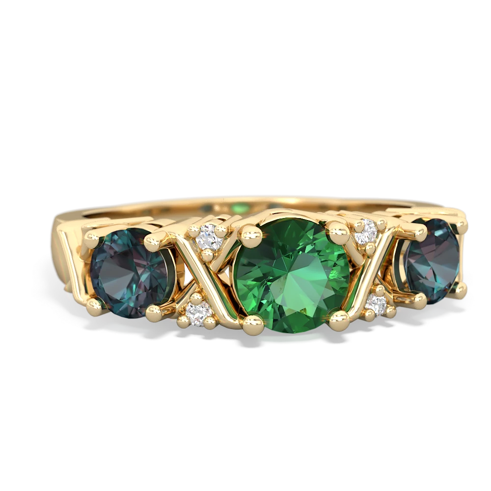 Lab Emerald Hugs And Kisses 14K Yellow Gold ring R5016