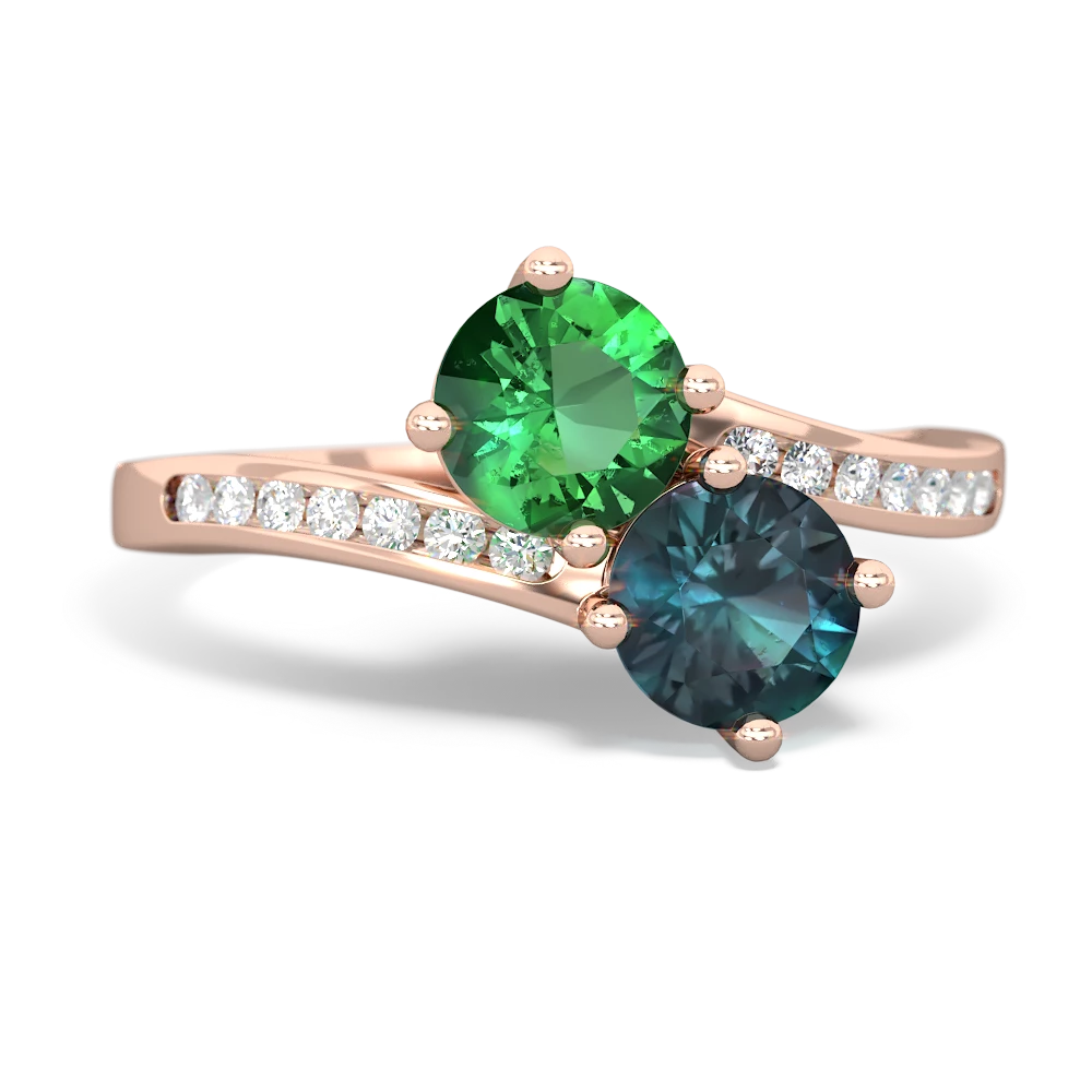 Lab Emerald Channel Set Two Stone 14K Rose Gold ring R5303