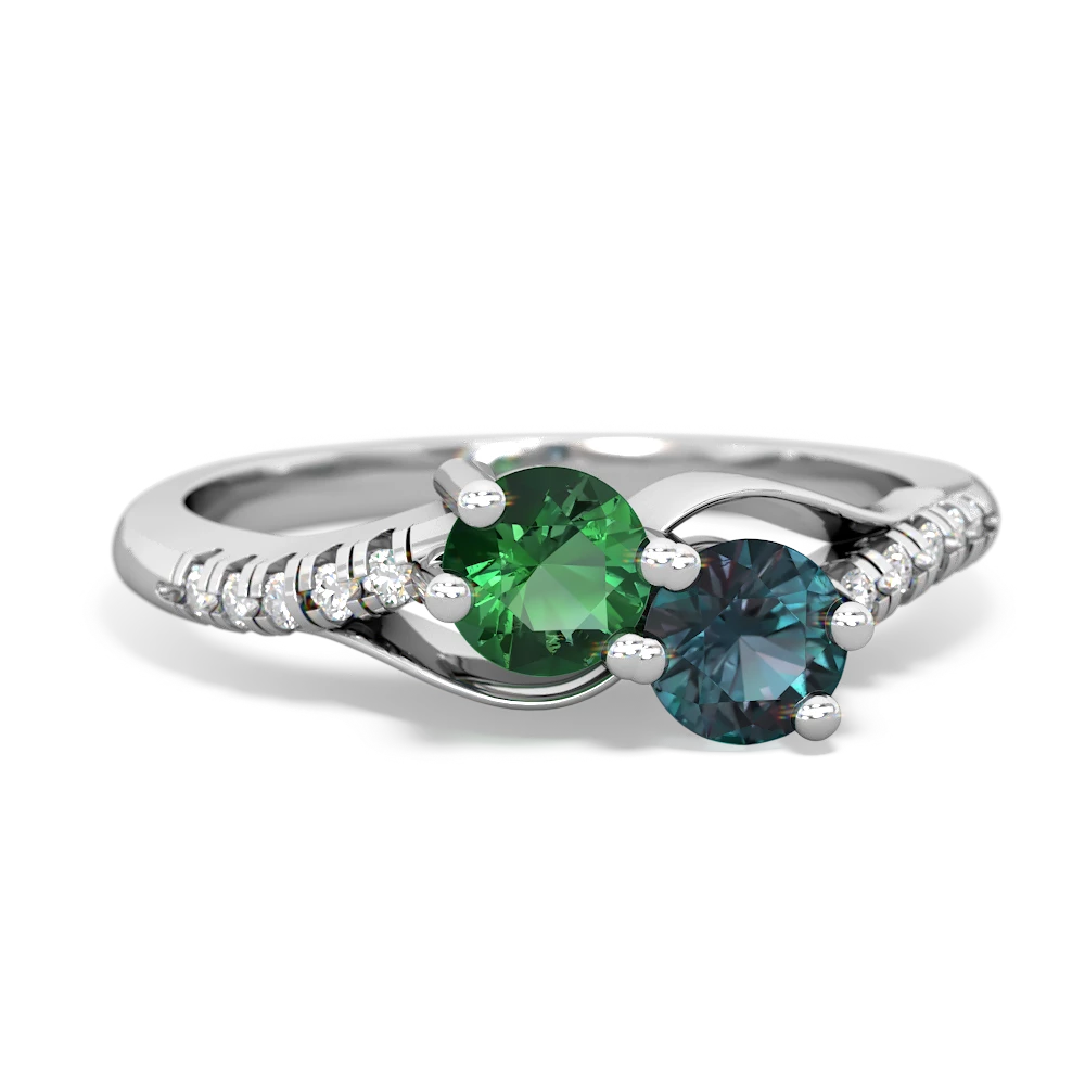 Lab Emerald Infinity Pave Two Stone 14K White Gold ring R5285