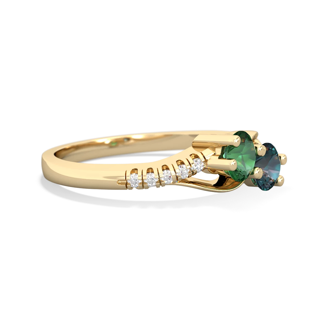 Lab Emerald Infinity Pave Two Stone 14K Yellow Gold ring R5285