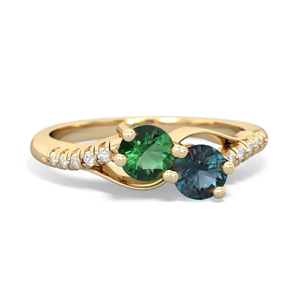 Lab Emerald Infinity Pave Two Stone 14K Yellow Gold ring R5285