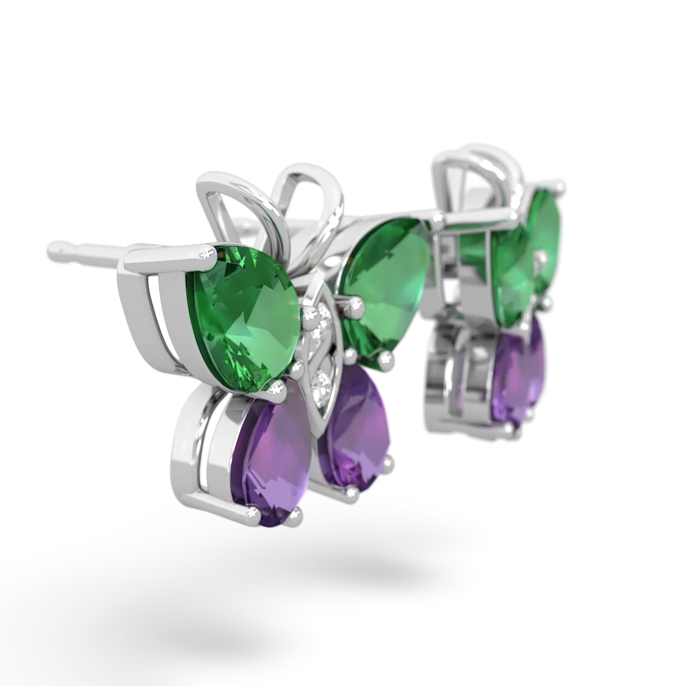 Lab Emerald Butterfly 14K White Gold earrings E2215