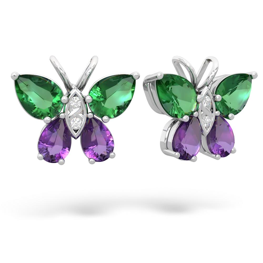 Lab Emerald Butterfly 14K White Gold earrings E2215