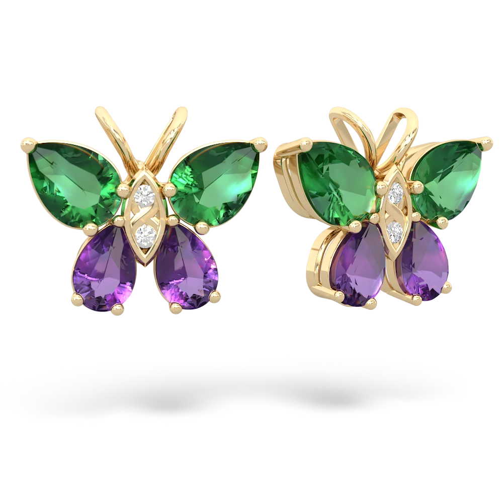 Lab Emerald Butterfly 14K Yellow Gold earrings E2215