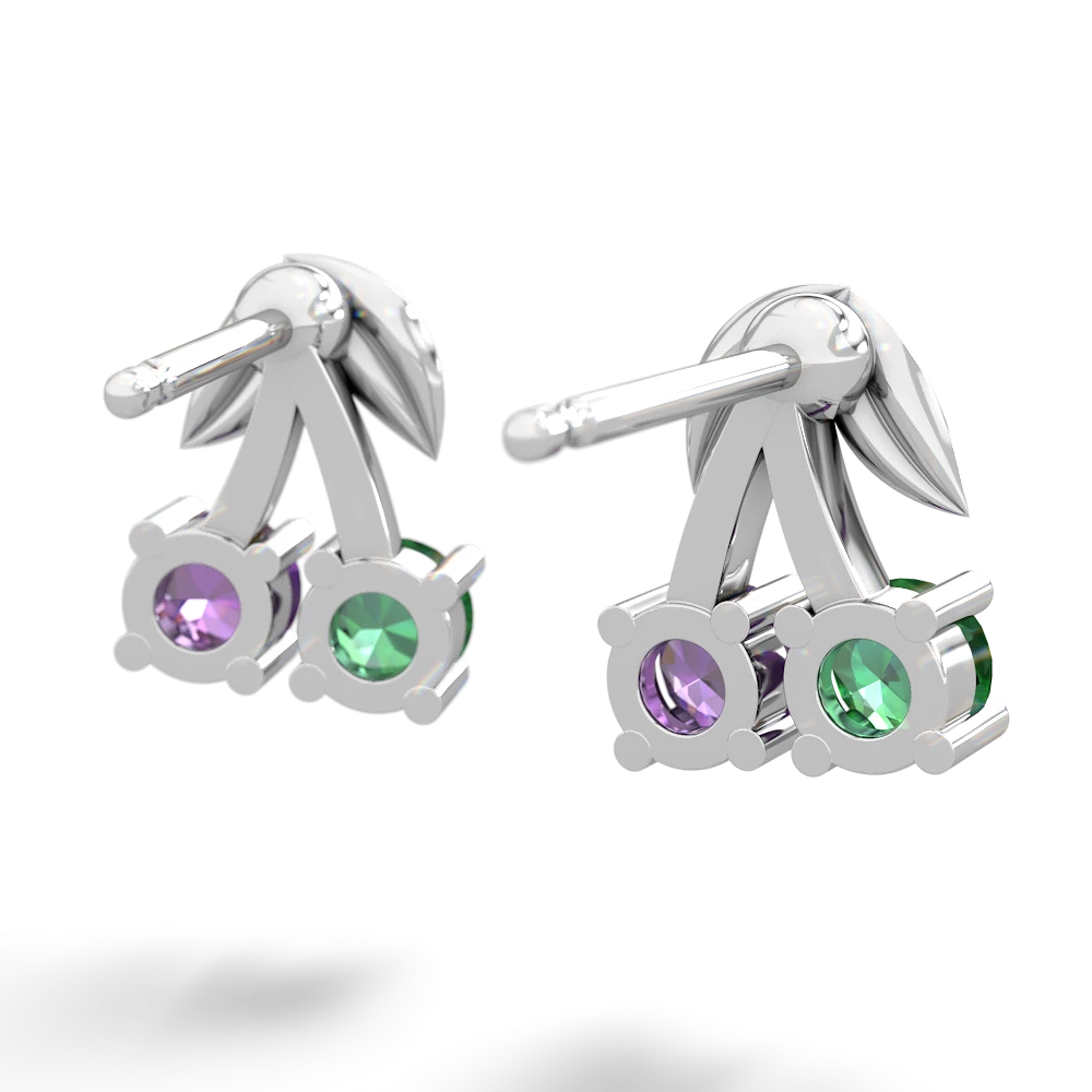 Lab Emerald Sweet Cherries 14K White Gold earrings E7001