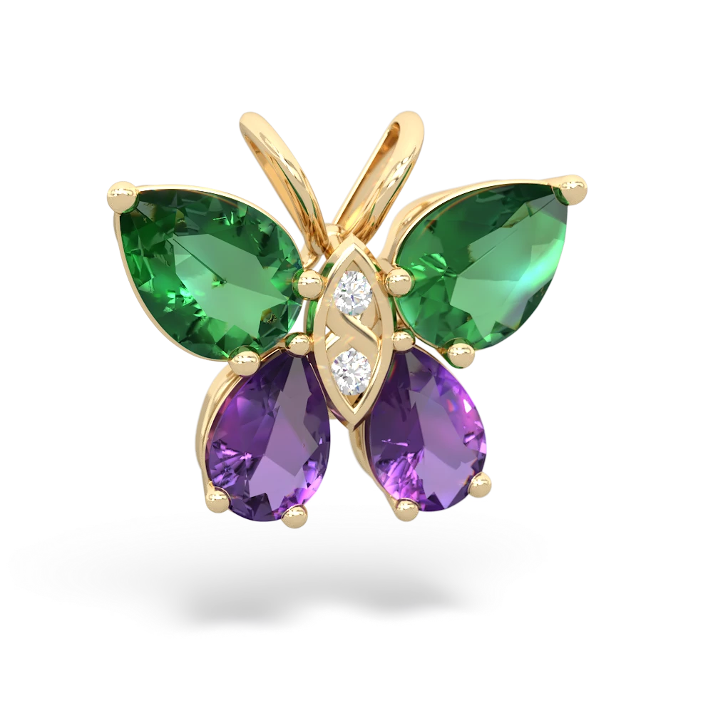 Lab Emerald Butterfly 14K Yellow Gold pendant P2215