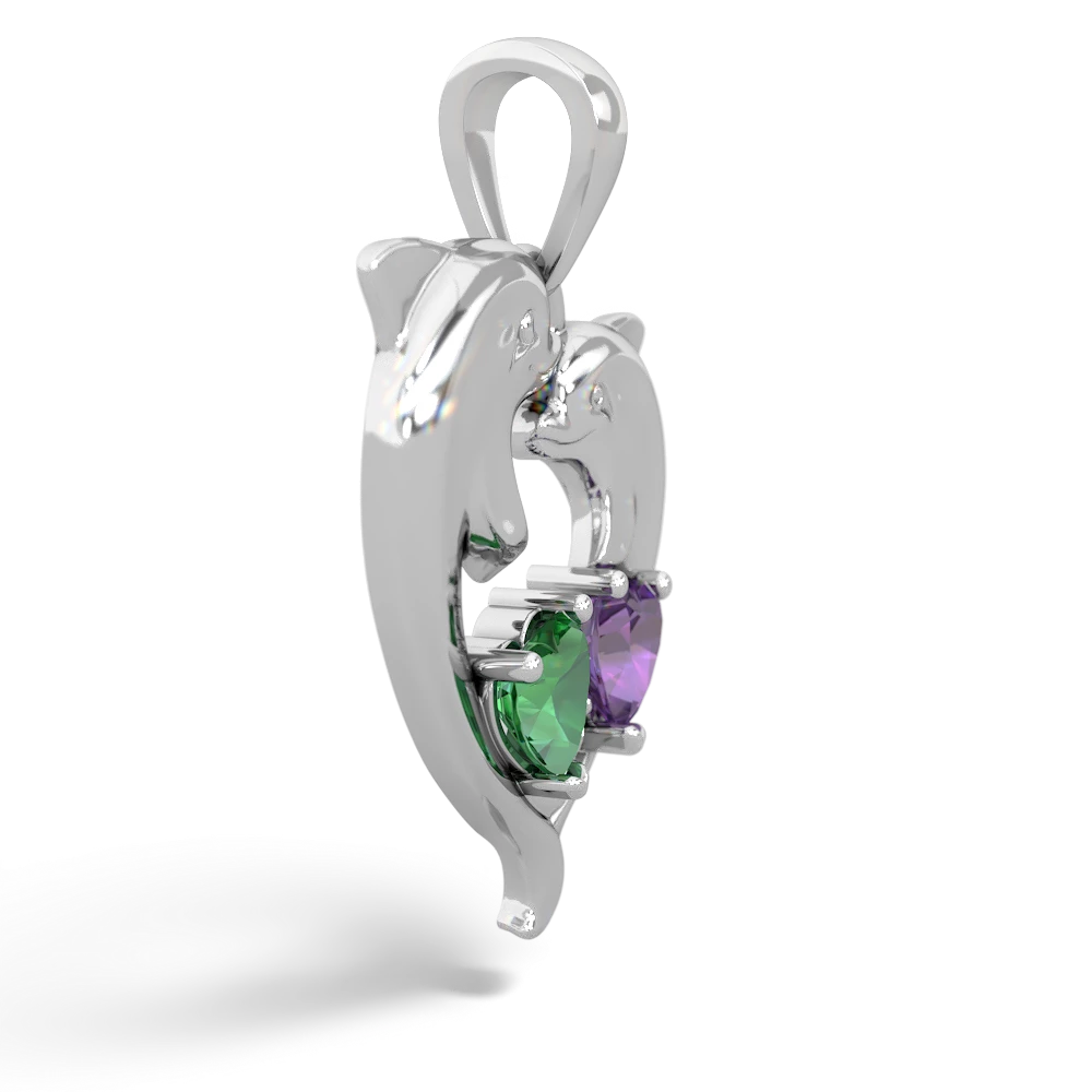 Lab Emerald Dolphin Heart 14K White Gold pendant P5820