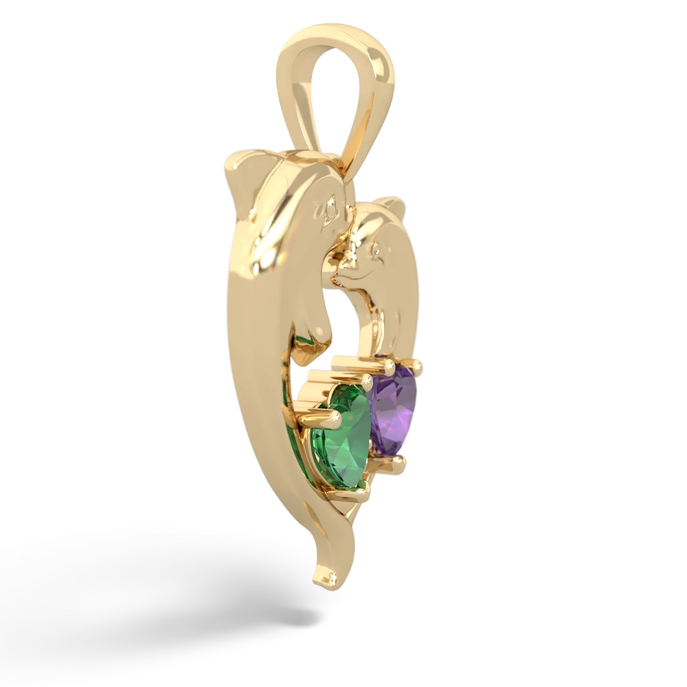 Lab Emerald Dolphin Heart 14K Yellow Gold pendant P5820