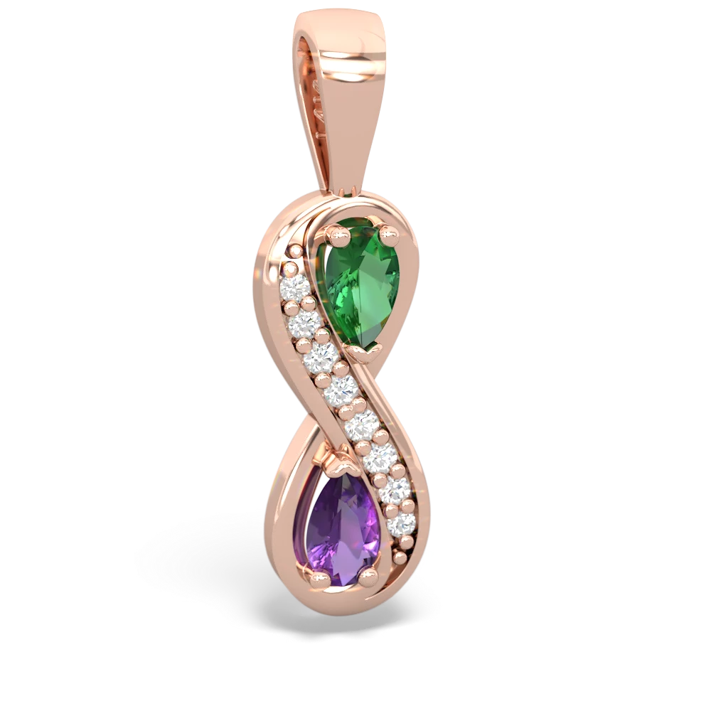 Lab Emerald Diamond Infinity 14K Rose Gold pendant P5390