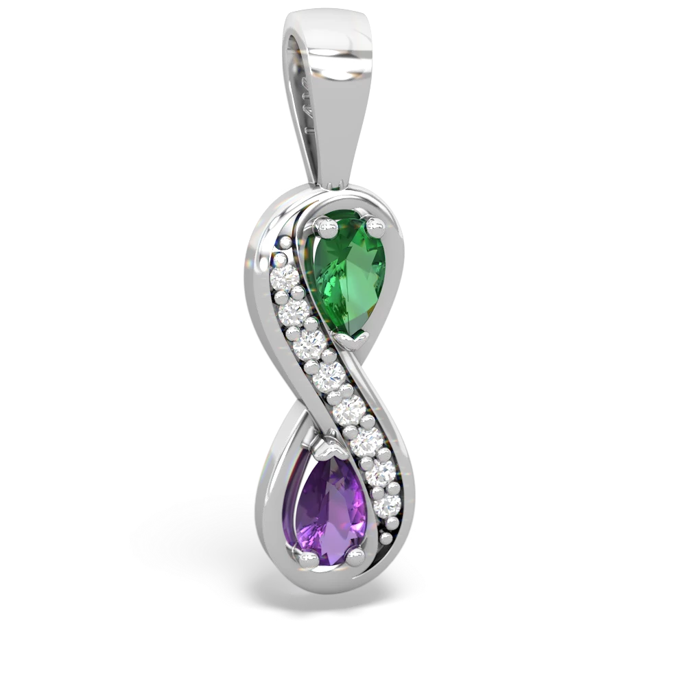 Lab Emerald Diamond Infinity 14K White Gold pendant P5390