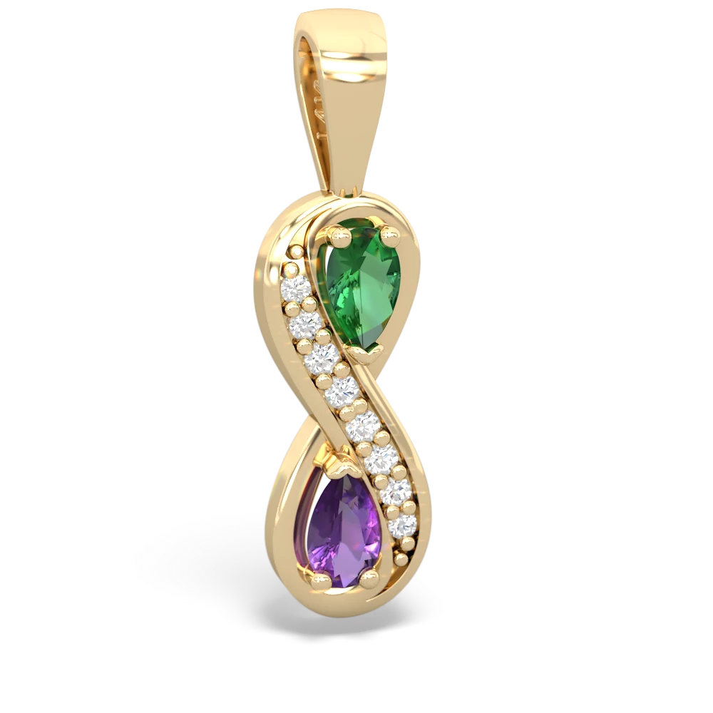 Lab Emerald Diamond Infinity 14K Yellow Gold pendant P5390