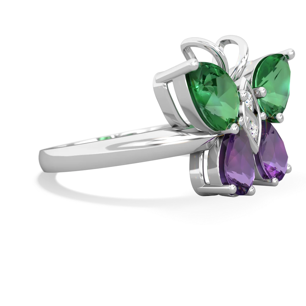 Lab Emerald Butterfly 14K White Gold ring R2215