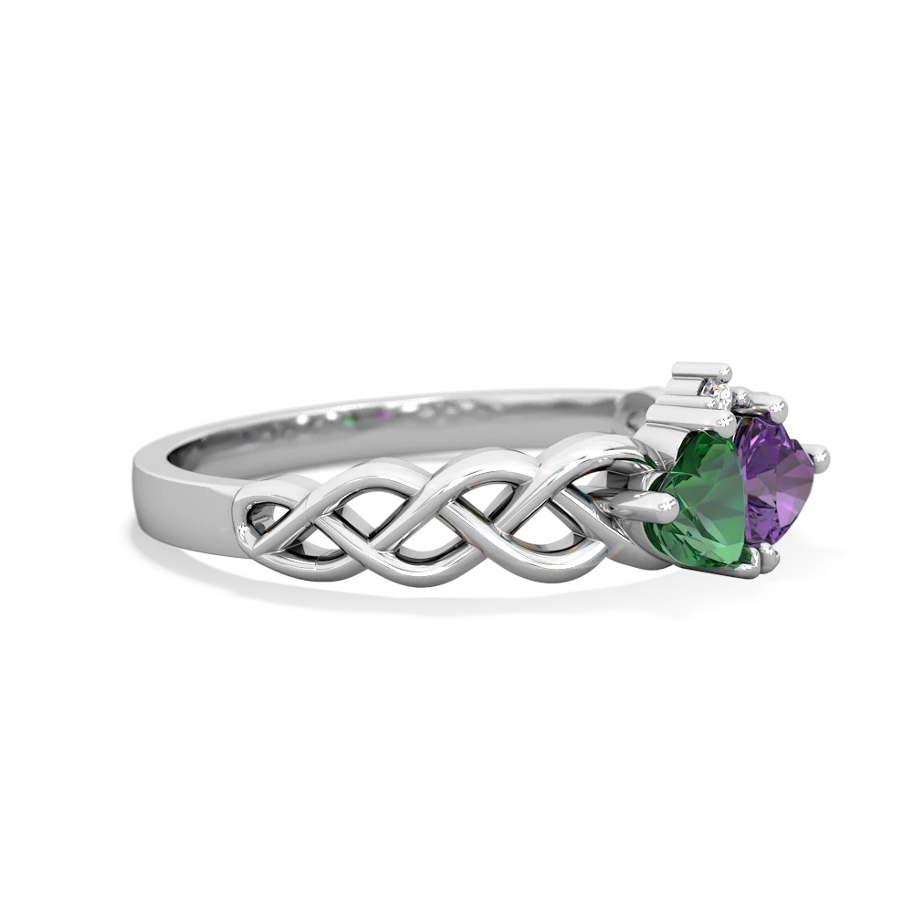 Lab Emerald Heart To Heart Braid 14K White Gold ring R5870