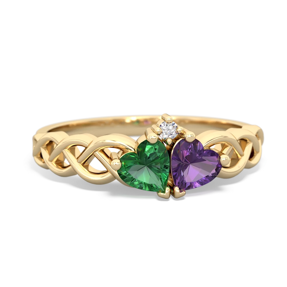 Lab Emerald Heart To Heart Braid 14K Yellow Gold ring R5870