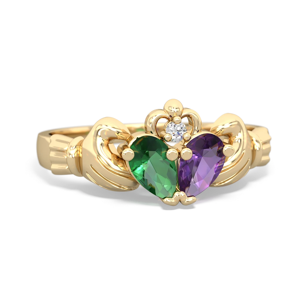 Lab Emerald 'Our Heart' Claddagh 14K Yellow Gold ring R2388