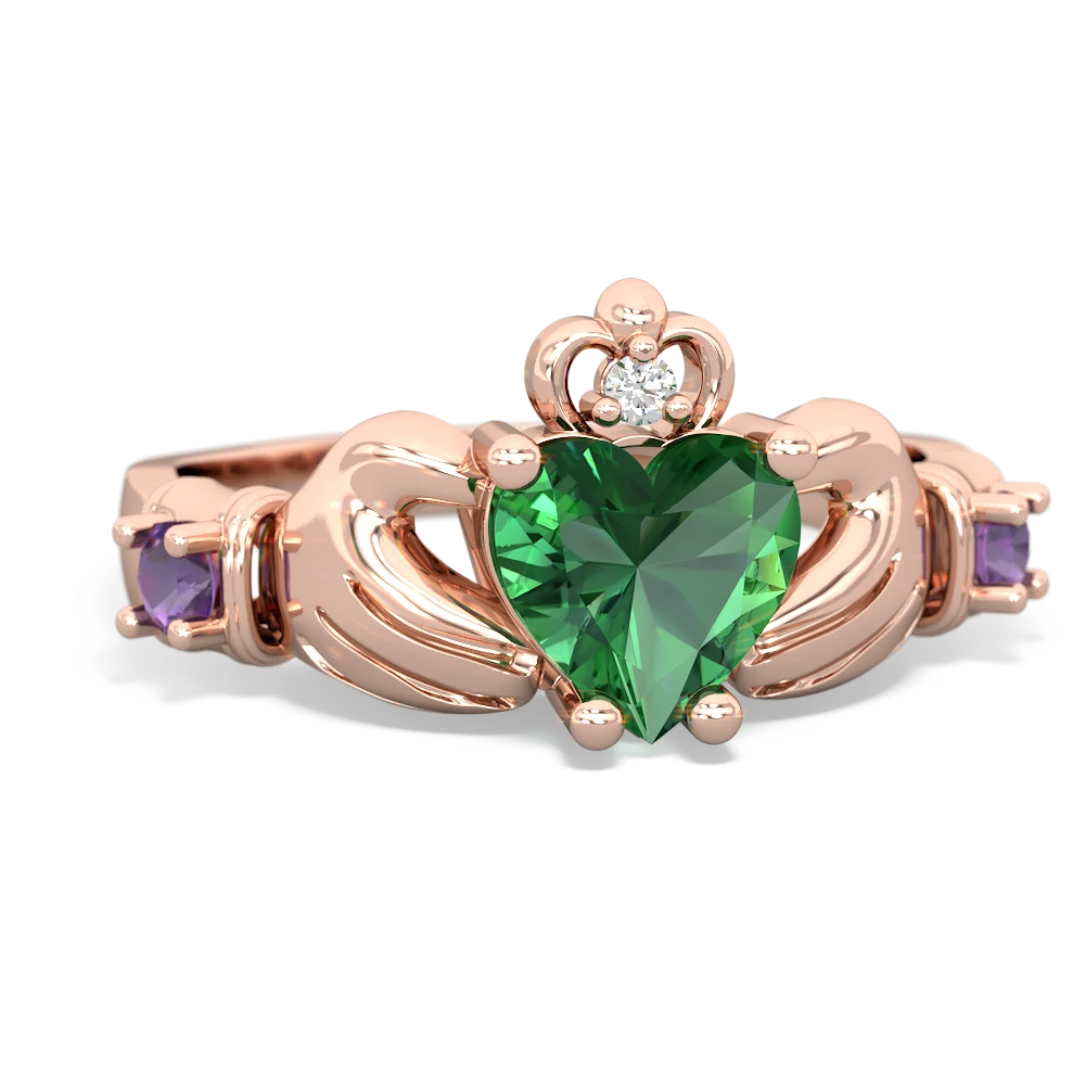 Lab Emerald Claddagh Keepsake 14K Rose Gold ring R5245