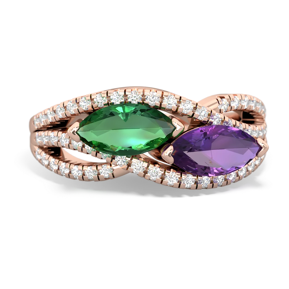 Lab Emerald Diamond Rivers 14K Rose Gold ring R3070