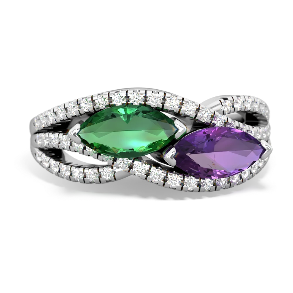 Lab Emerald Diamond Rivers 14K White Gold ring R3070