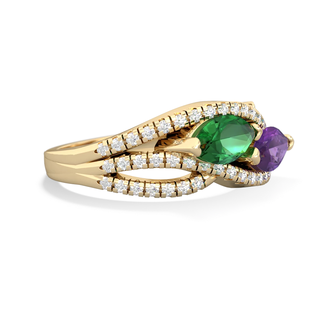 Lab Emerald Diamond Rivers 14K Yellow Gold ring R3070