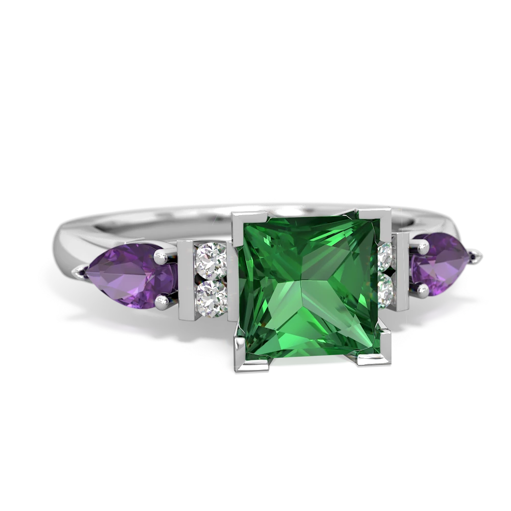 Lab Emerald 6Mm Princess Eternal Embrace Engagement 14K White Gold ring C2002