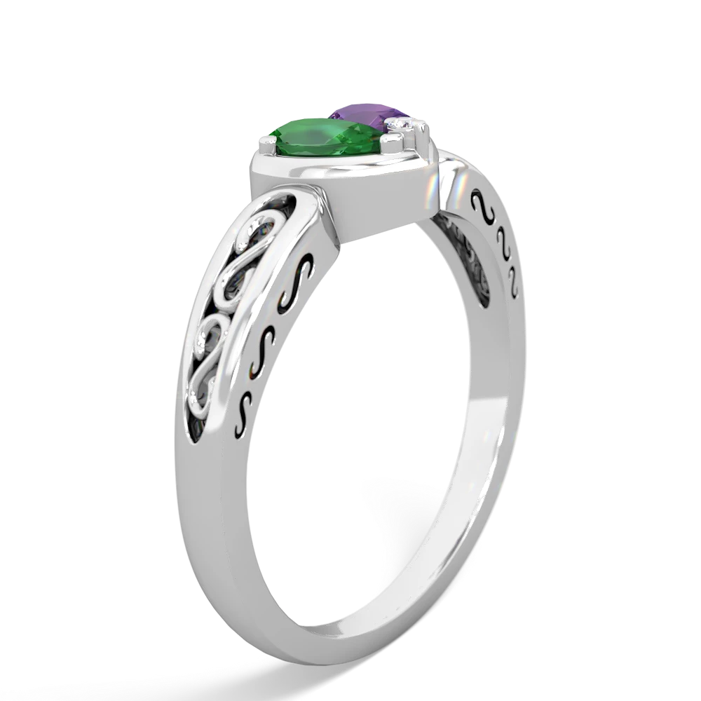 Lab Emerald Filligree 'One Heart' 14K White Gold ring R5070