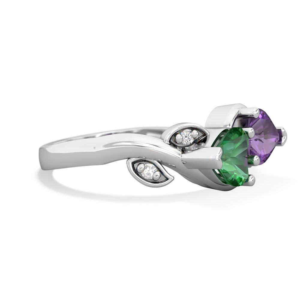 Lab Emerald Floral Elegance 14K White Gold ring R5790