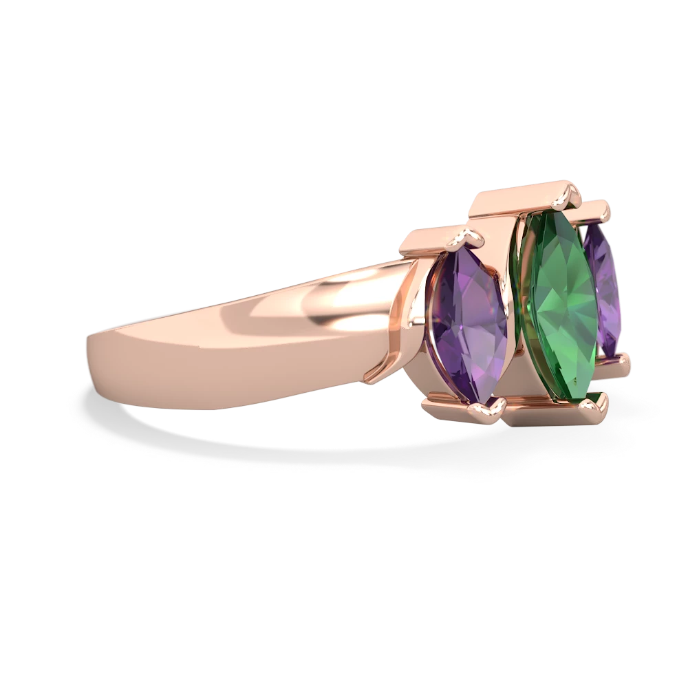 Lab Emerald Three Peeks 14K Rose Gold ring R2433