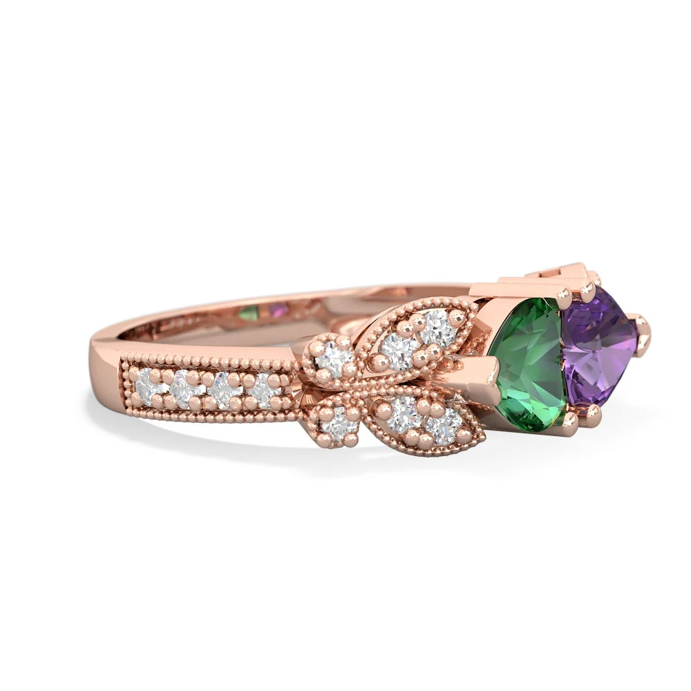 Lab Emerald Diamond Butterflies 14K Rose Gold ring R5601