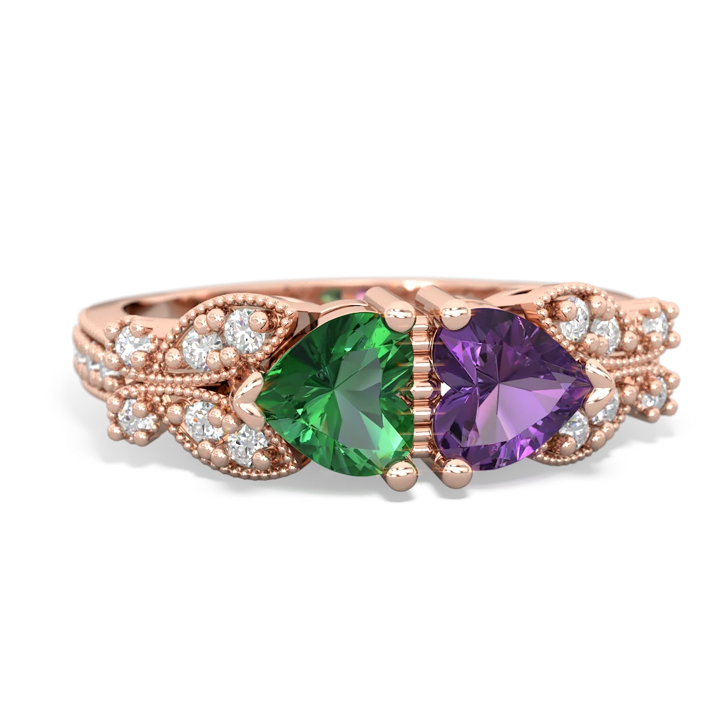 Lab Emerald Diamond Butterflies 14K Rose Gold ring R5601