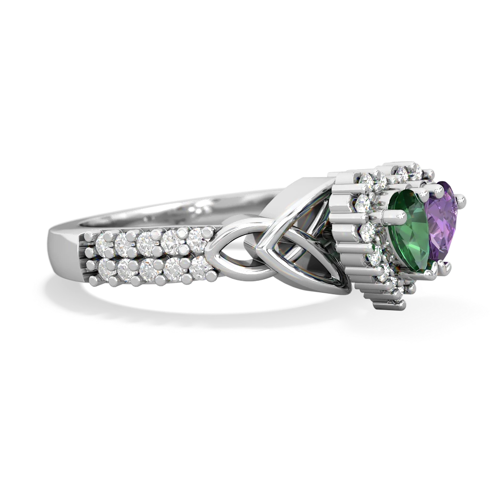 Lab Emerald Celtic Knot Two Hearts As One 14K White Gold ring R2644HRT