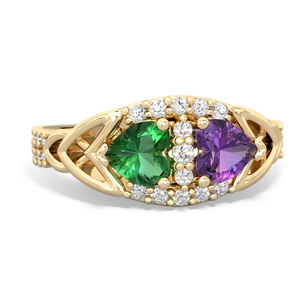 Lab Emerald Sparkling Celtic Knot 14K Yellow Gold ring R2645