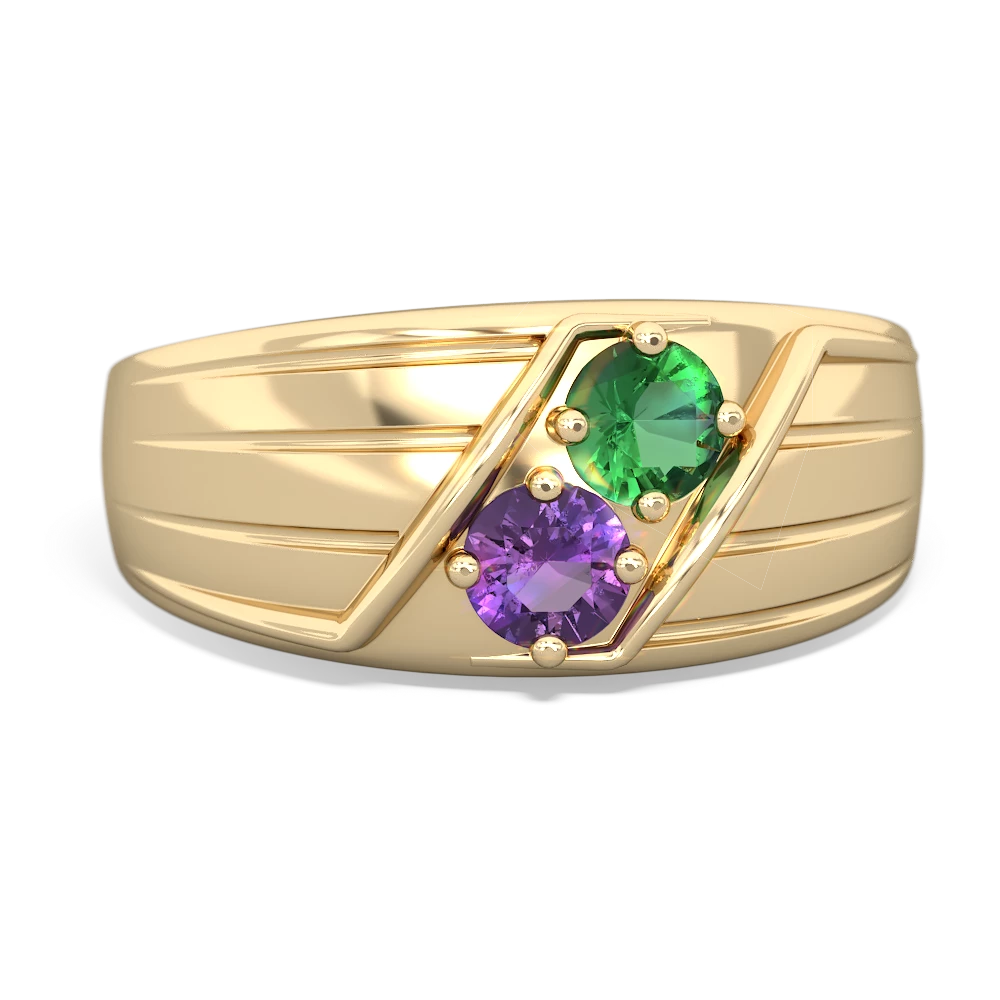 Lab Emerald Men's Streamline 14K Yellow Gold ring R0460