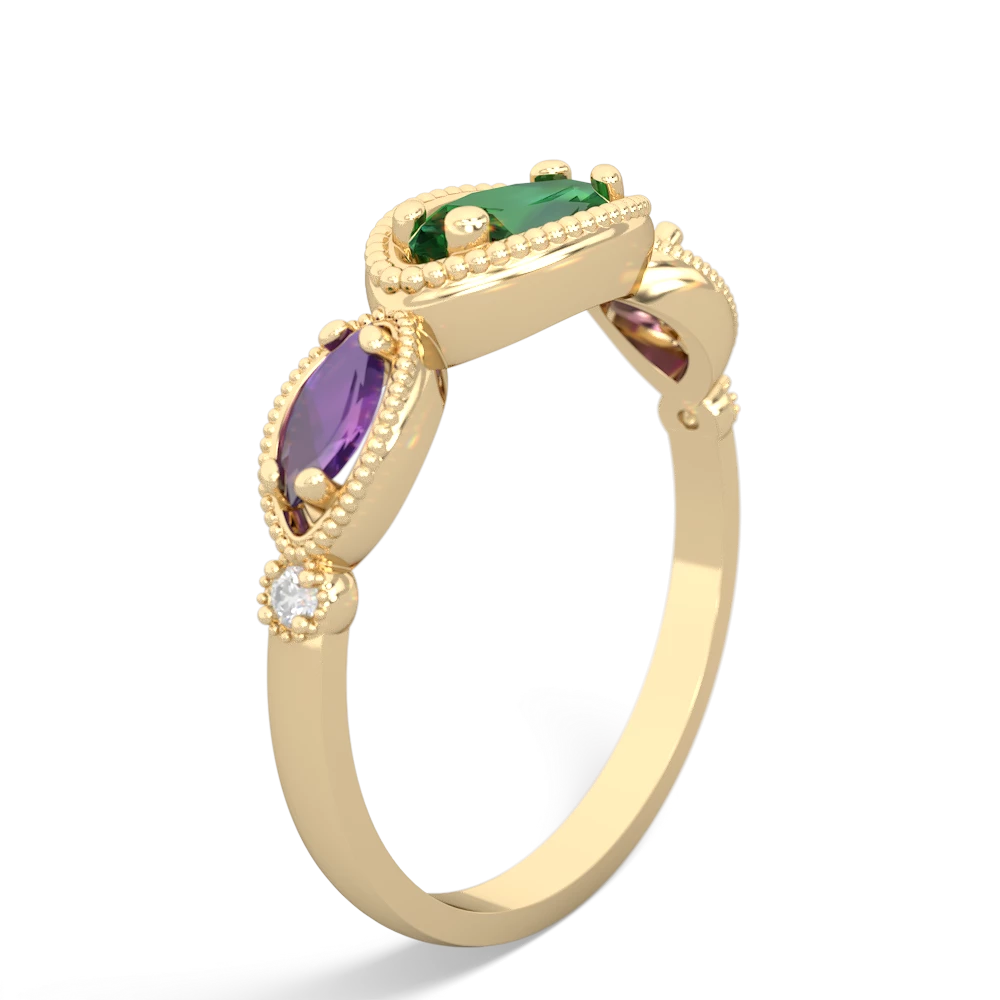 Lab Emerald Milgrain Marquise 14K Yellow Gold ring R5700