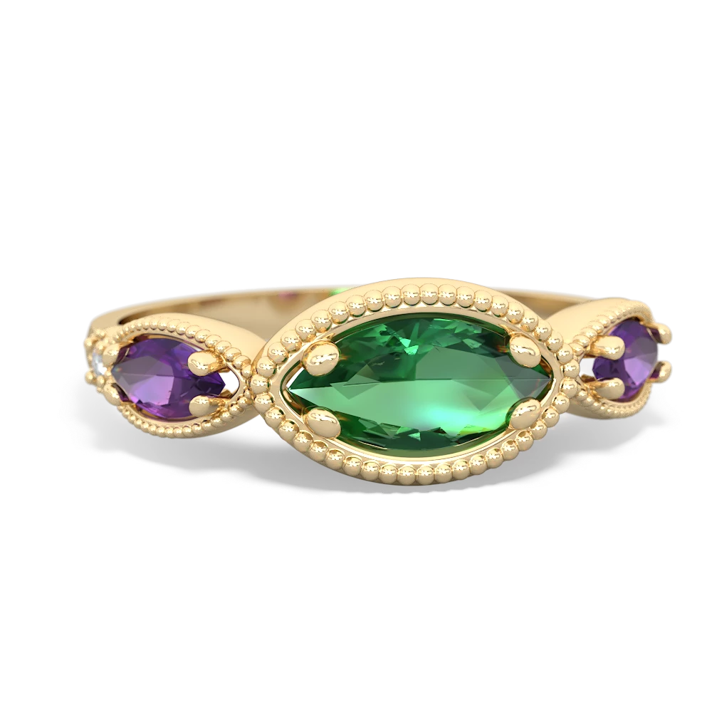 Lab Emerald Milgrain Marquise 14K Yellow Gold ring R5700