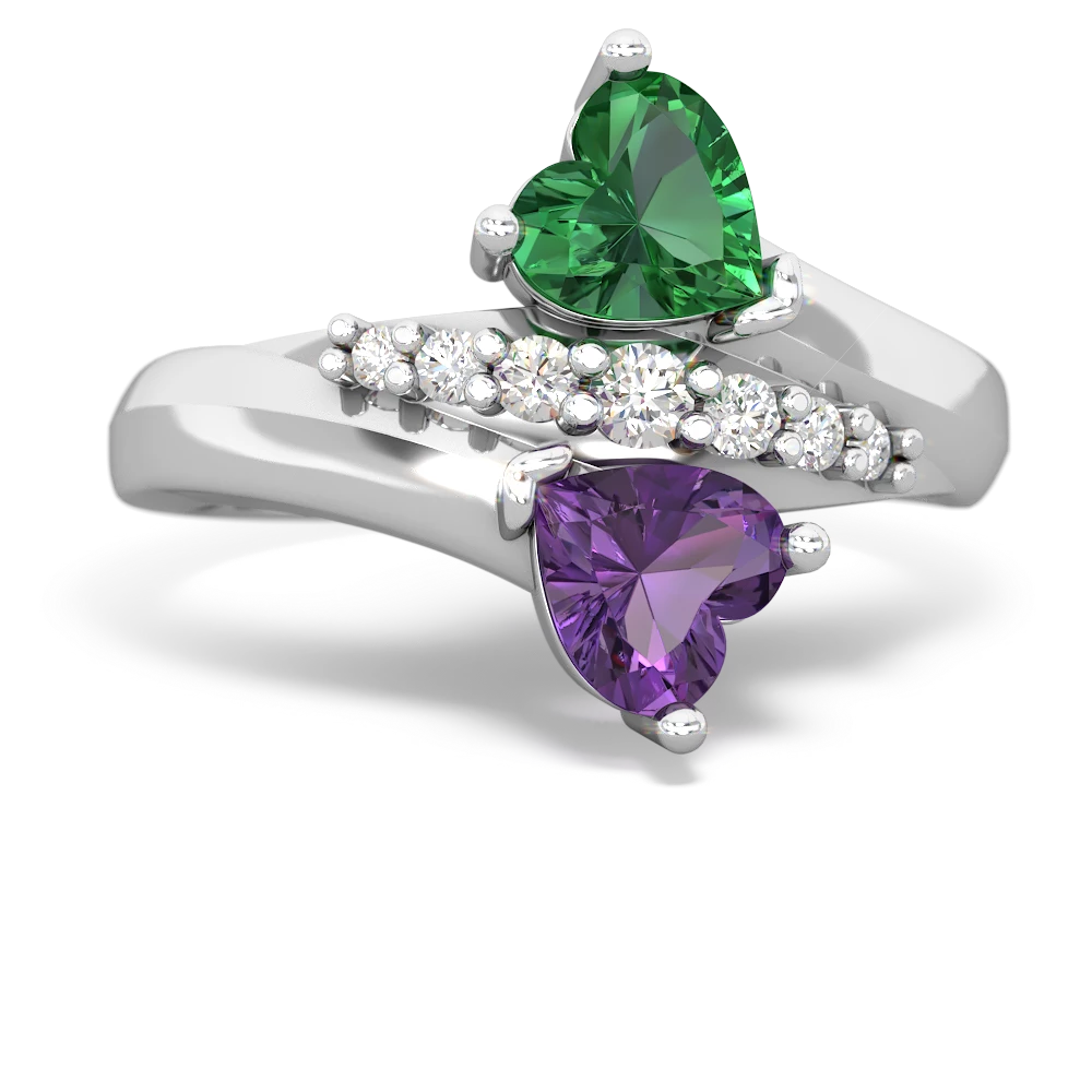 Lab Emerald Heart To Heart 14K White Gold ring R2064