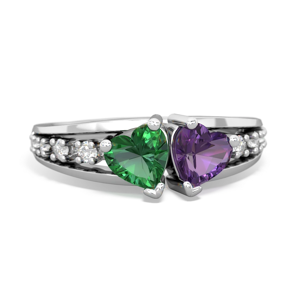 Lab Emerald Heart To Heart 14K White Gold ring R3342