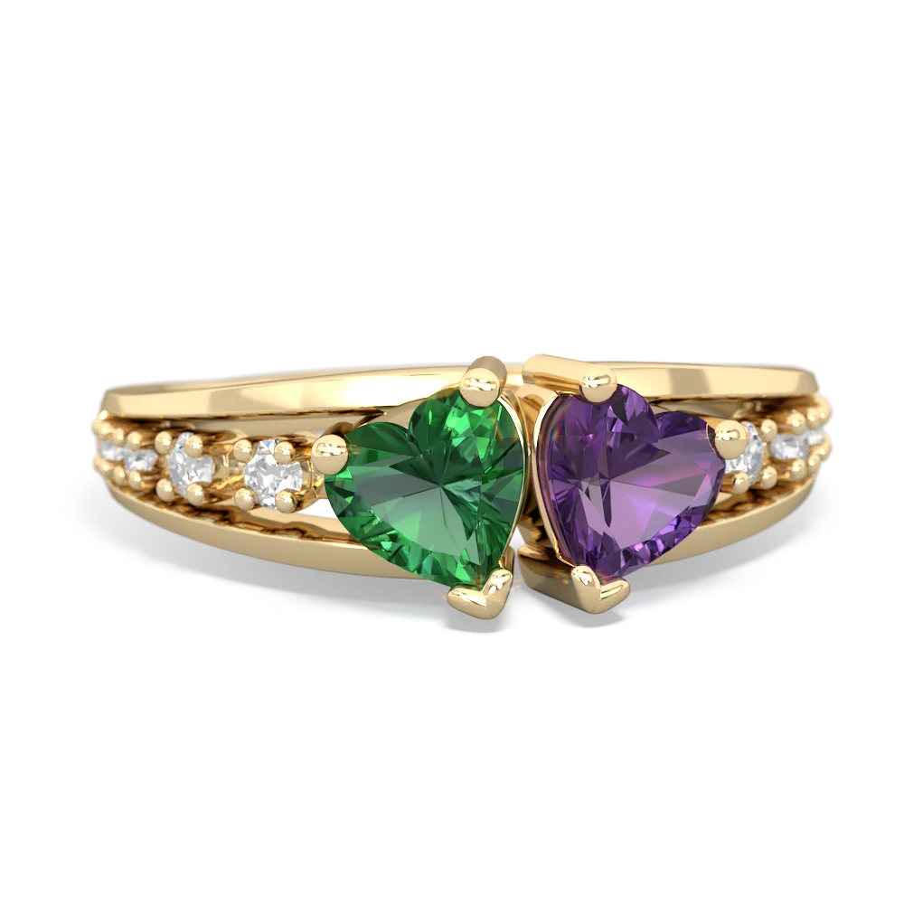 Lab Emerald Heart To Heart 14K Yellow Gold ring R3342