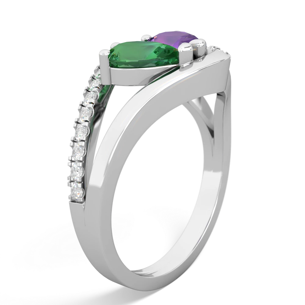 Lab Emerald Nestled Heart Keepsake 14K White Gold ring R5650